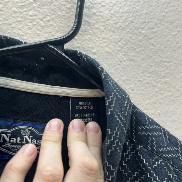 Nat Nast Shirt Mens L Black Silk Blend Geometric Button Up Luxury Originals - Picture 3 of 4